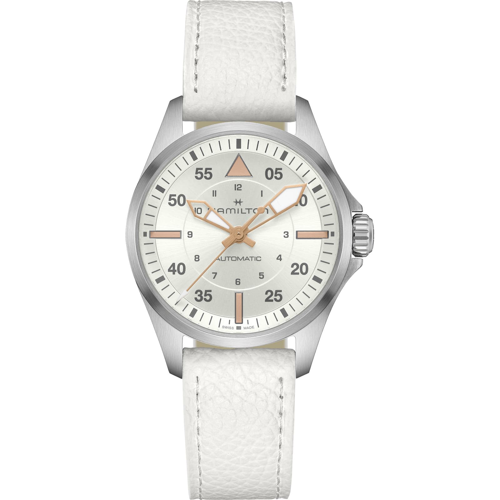 Hamilton Khaki Aviation Pilot Auto Silver Dial Leather Band WomenWatch H76215850
