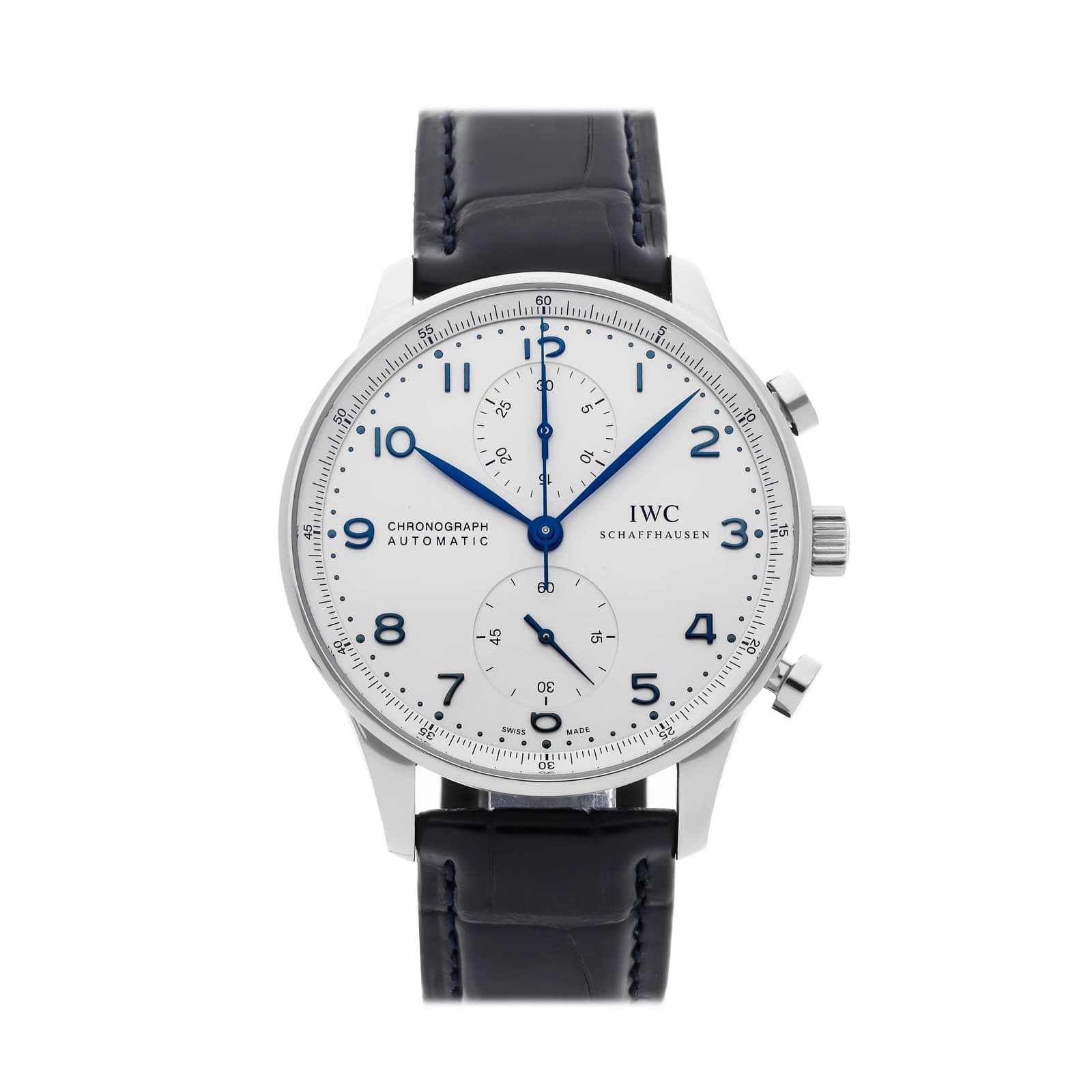 IWC Portuguese Chronograph Steel Auto 40mm Silver Dial Strap Watch IW3714-17