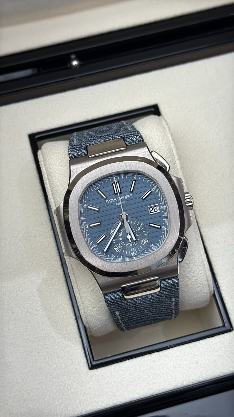 Patek Philippe Nautilus 5980/60G Watch Blue Denim Strap Blue Dial Box And Papers