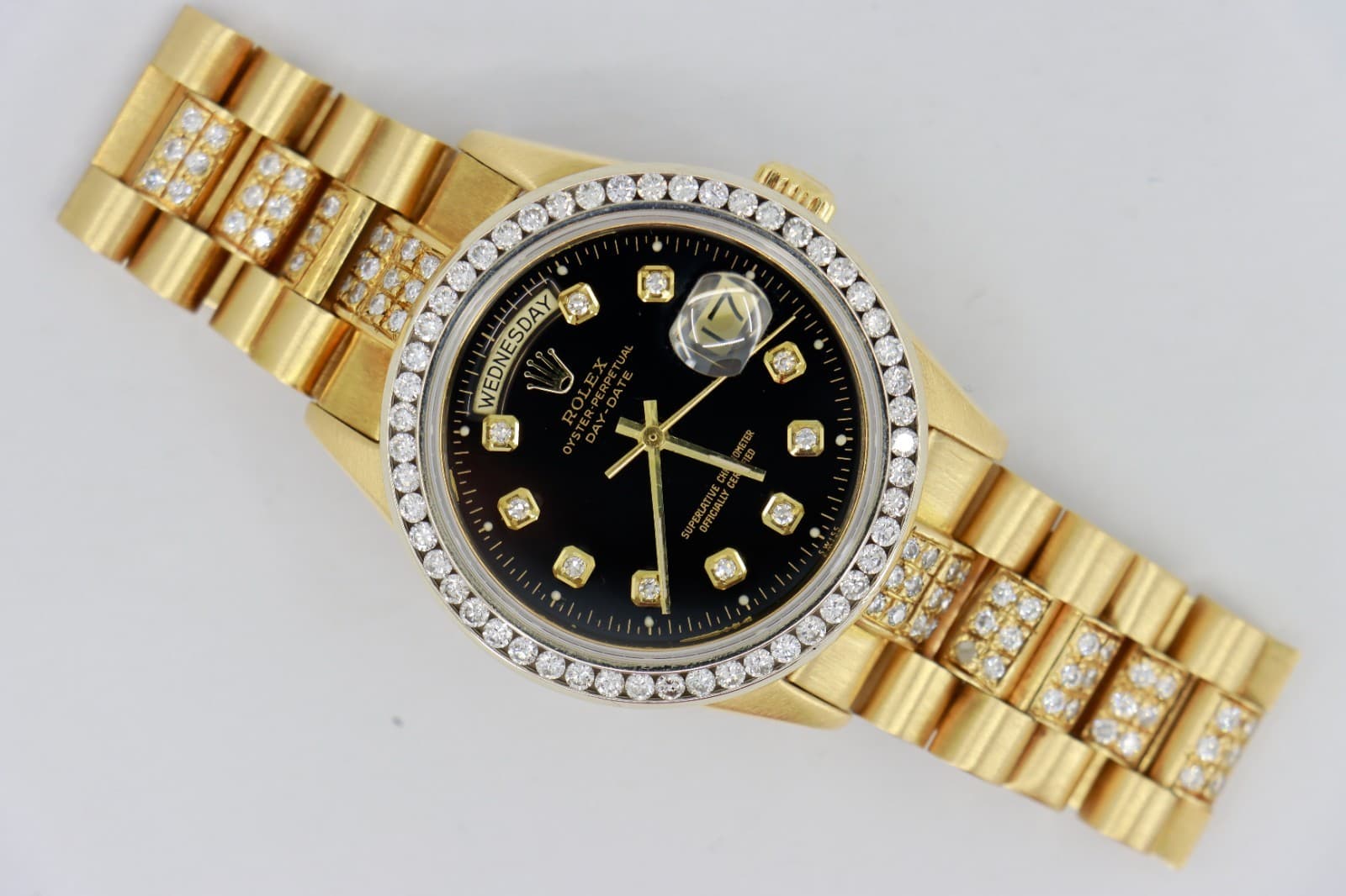 Rolex Day-Date 18038 Black Diamond Dial & Bezel 18K President Circa 1987
