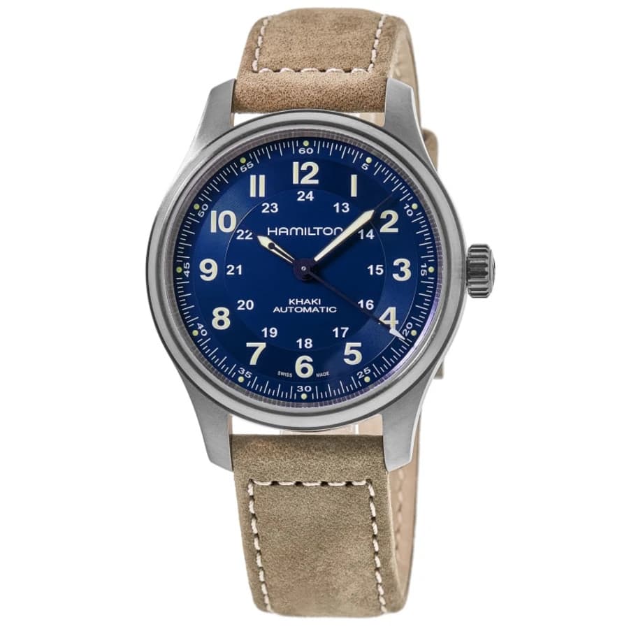 New Hamilton Khaki Field Titanium Auto Blue Dial Leather Men's Watch H70545540