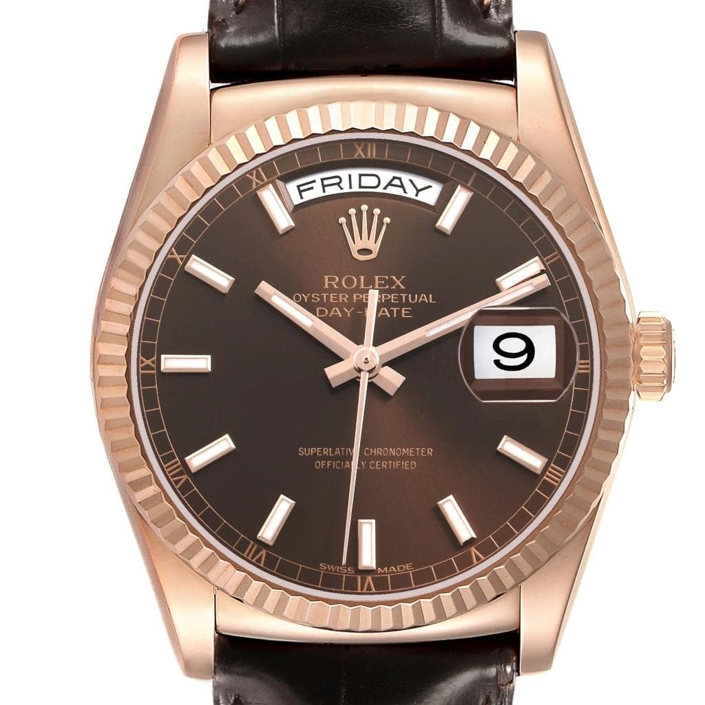 Rolex President Day-Date Rose Gold Chocolate Dial Mens Watch 118135