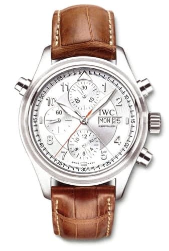 IWC Schaffhausen Pilot's Watch Spitfire Double Chronograph Stainless Steel / Silver / French / Strap