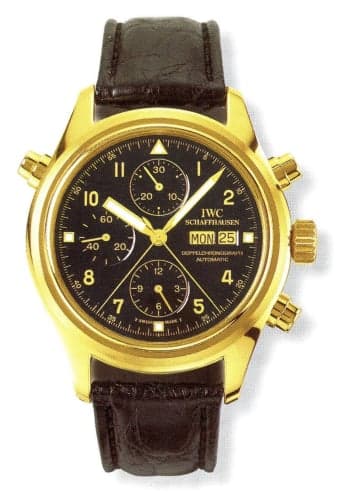 IWC Schaffhausen Pilot's Watch Doppelchronograph Yellow Gold / Black / Italian / Strap