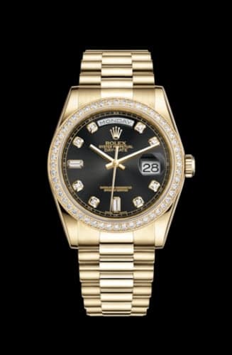 Rolex Day-Date 36 Yellow Gold Diamonds / President / Black Diamonds