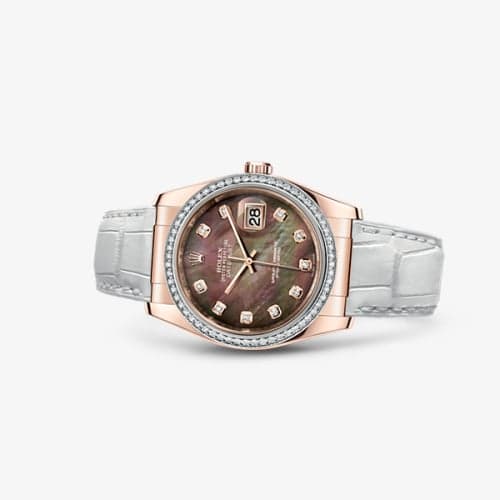 Rolex Datejust 36 Everose Strap Black Mother of Pearl Diamonds