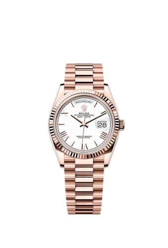 Rolex Day-Date 36 Everose Gold / Fluted / White - Roman / President