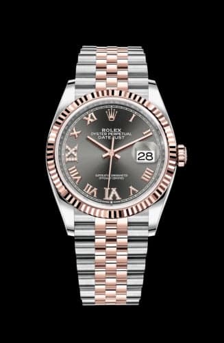 Rolex Datejust 36 Stainless Steel / Everose / Fluted / Slate Roman Diamond / Jubilee