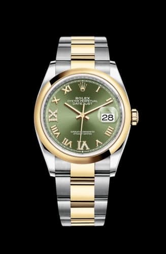 Rolex Datejust 36 Stainless Steel / Yellow Gold / Smooth / Olive Green Roman Diamond / Oyster