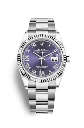 Rolex Datejust 36 Stainless Steel / Fluted / Aubergine Roman-Diamonds / Oyster