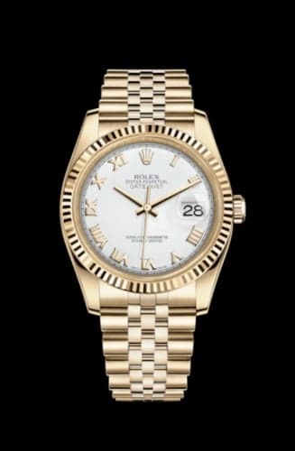 Rolex Datejust 36 Yellow Gold Fluted / Jubilee / White Roman
