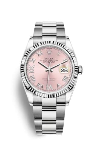 Rolex Datejust 36 Stainless Steel / Fluted / Pink Roman-Diamonds / Oyster