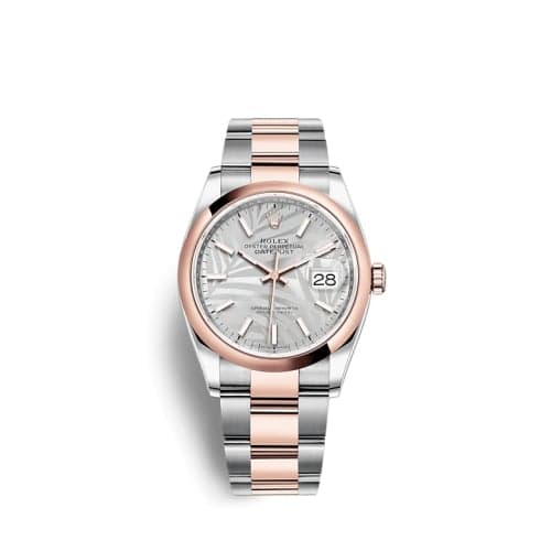 Rolex Datejust 36 Stainless Steel / Everose / Domed / Silver Palm / Oyster