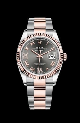 Rolex Datejust 36 Stainless Steel / Everose / Fluted / Slate Roman Diamond / Oyster