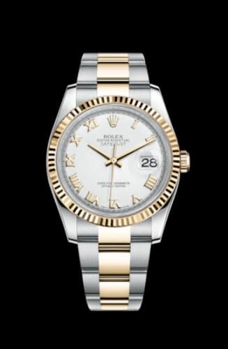 Rolex Datejust 36 Rolesor Yellow Fluted / Oyster / White Roman