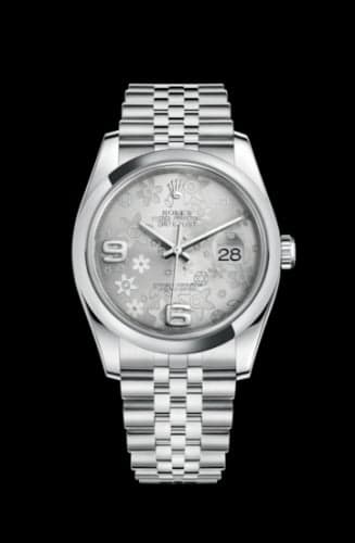 Rolex Datejust 36 Stainless Steel Domed / Jubilee / Silver Floral