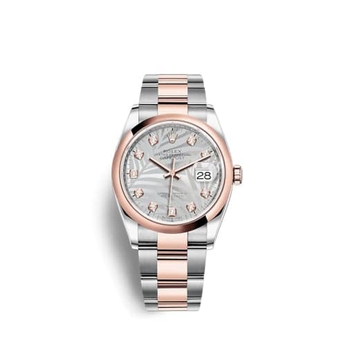 Rolex Datejust 36 Stainless Steel / Everose / Domed / Silver - Palm - Diamond / Oyster