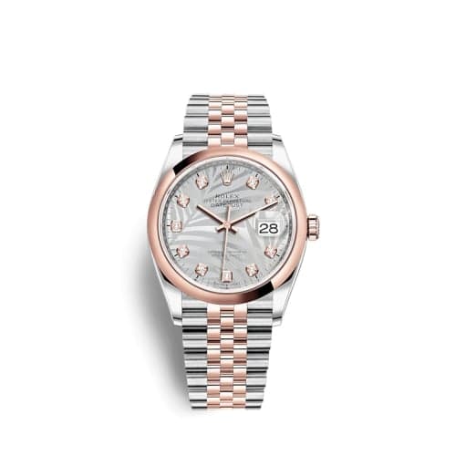 Rolex Datejust 36 Stainless Steel / Everose / Domed / Silver - Palm - Diamond / Jubilee