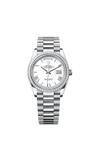 Rolex Day-Date 36 Platinum - Baguette / White - Roman / President