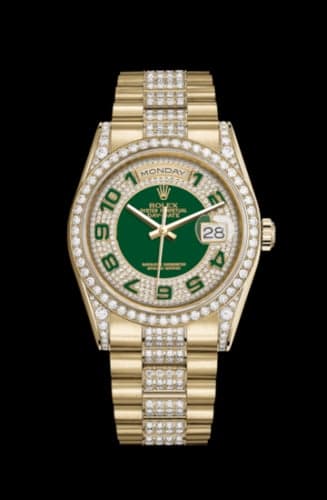Rolex Day-Date 36 Yellow Gold Diamonds / President Diamonds / Green Paved