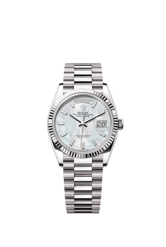 Rolex Day-Date 36 White Gold - Fluted / MOP - Baguette / President