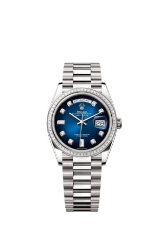 Rolex Day-Date 36 White Gold - Baguette / Blue Ombré - Diamond / President