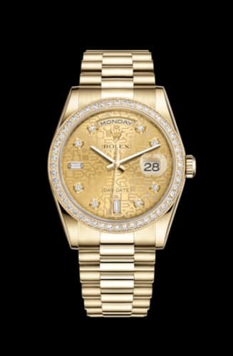 Rolex Day-Date 36 Yellow Gold Diamonds / President / Champagne Computer