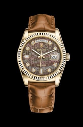 Rolex Day-Date 36 Yellow Gold / Strap / Black Computer Diamonds