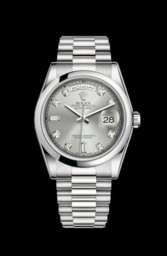 Rolex Day-Date 36 Platinum Domed / President / Silver Diamond