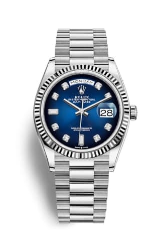 Rolex Day-Date 36 White Gold / Fluted / Blue Ombré - Diamond / President