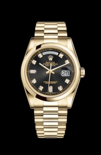 Rolex Day-Date 36 Yellow Gold Domed / President / Black Diamonds