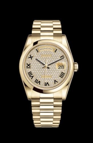 Rolex Day-Date 36 Yellow Gold Domed / President / Paved Roman