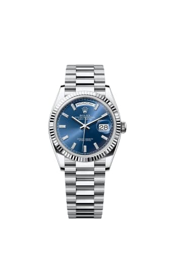 Rolex Day-Date 36 Platinum - Fluted / Bright Blue - Baguette / President