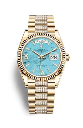 Rolex Day-Date 36 Yellow Gold / Fluted / Turquoise / President-Diamond