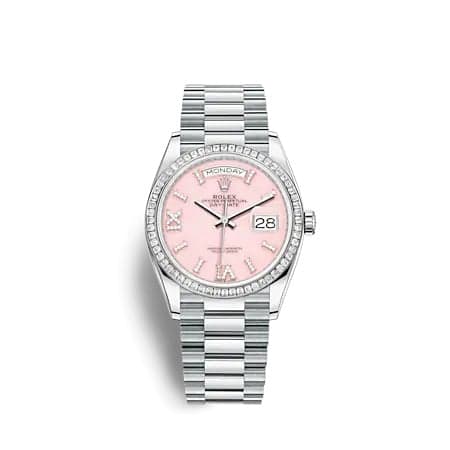 Rolex Day-Date 36 Platinum - Baguette / Pink Opal / President