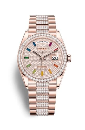 Rolex Day-Date 36 Everose Gold / Diamond / Paved - Rainbow / President - Diamond