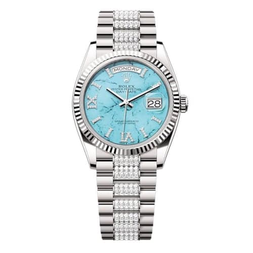 Rolex Day-Date 36 White Gold - Fluted / Turquoise / President - Diamond