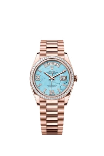 Rolex Day-Date 36 Everose Gold - Baguette / Turquoise / President - Diamond