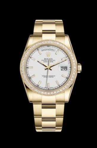 Rolex Day-Date 36 Yellow Gold Diamonds / Oyster / White