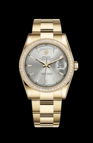 Rolex Day-Date 36 Yellow Gold Diamonds / Oyster / Silver