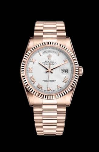 Rolex Day-Date 36 Everose Fluted / President / White Roman