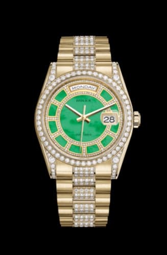 Rolex Day-Date 36 Yellow Gold Diamonds / President Diamonds / Green Jade Carousel