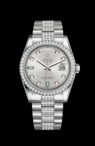 Rolex Day-Date 36 Platinum Diamonds / President Diamonds / Silver Diamond Emerald
