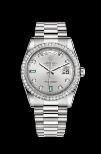 Rolex Day-Date 36 Platinum Diamonds / President / Silver Diamond Emerald