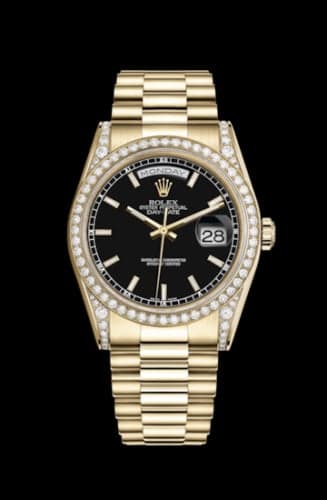 Rolex Day-Date 36 Yellow Gold Diamonds / President / Black