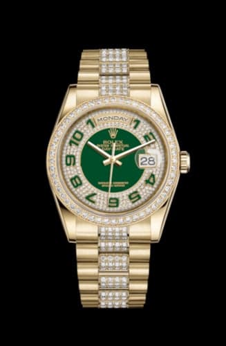 Rolex Day-Date 36 Yellow Gold Diamonds / President Diamonds / Green Paved