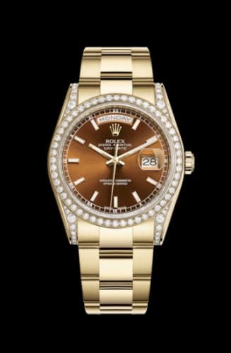 Rolex Day-Date 36 Yellow Gold Diamonds / Oyster / Cognac