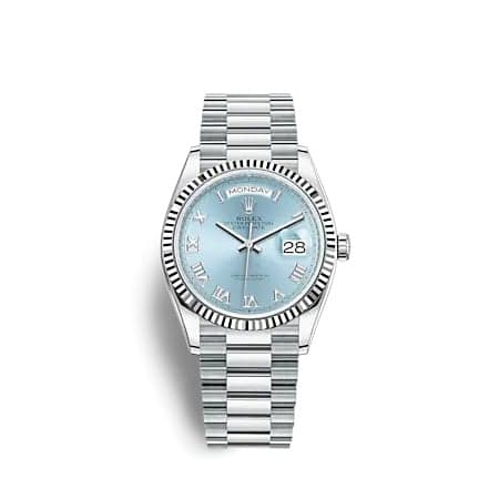 Rolex Day-Date 36 Platinum - Fluted / Ice Blue - Roman / President