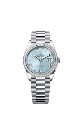Rolex Day-Date 36 Platinum - Baguette / Ice Blue - Roman / President