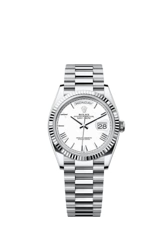 Rolex Day-Date 36 Platinum - Fluted / White - Roman / President